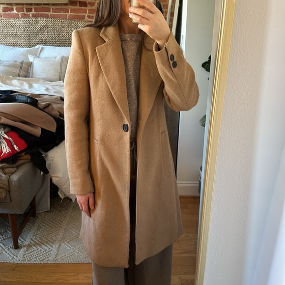 ZARA FELT TEXTURE COAT 8431/102 TAUPE BROWN TAN JACKET PEACOAT WOOL BLEND - Picture 11 of 17